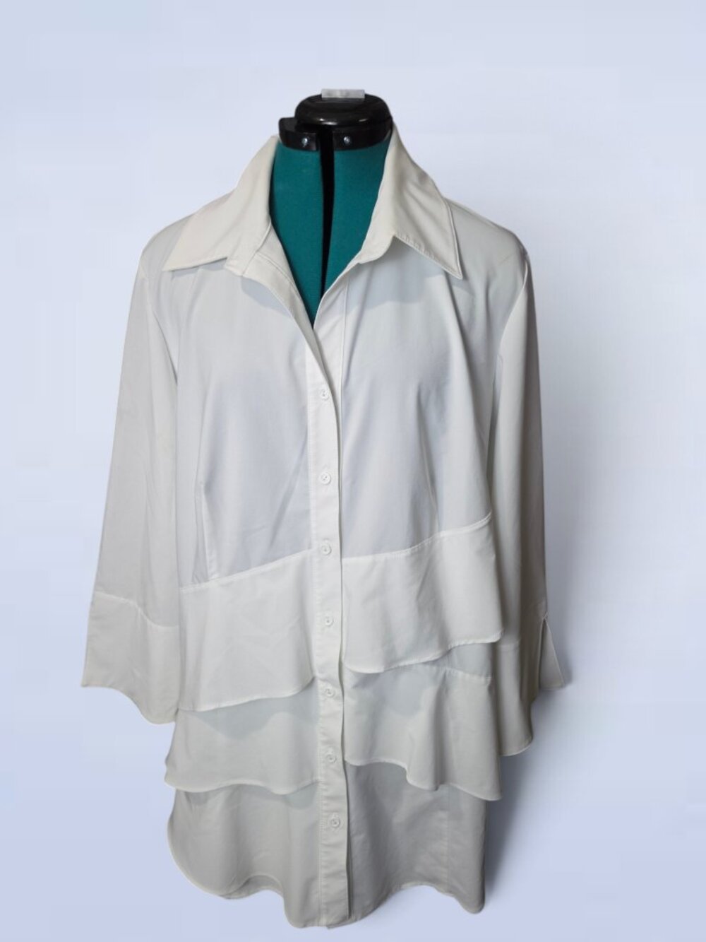 Joseph Ribkoff White Tiered Ruffle Button Down Blouse Avant Garde - Size 16